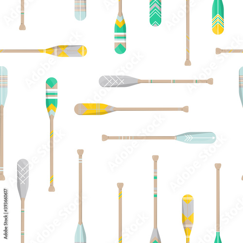 Seamless pattern with oars paddle silhouette