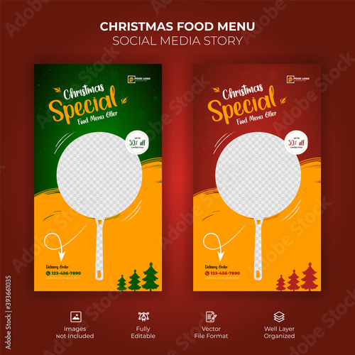 Merry Christmas food menu social media Instagram story post template design