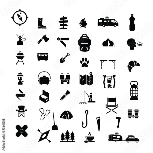 Camping adventure. Camping supplies. vector set icons