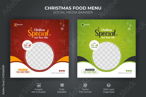 Merry Christmas food menu social media post banner template design, Minimalistic abstract design for social media, ads, promo posters.