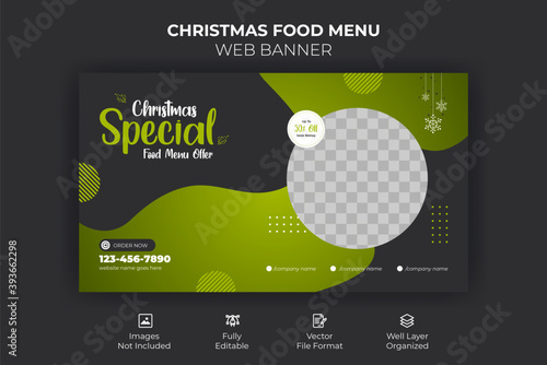 Merry Christmas Food Menu Web Banner Template, Landing page cover design