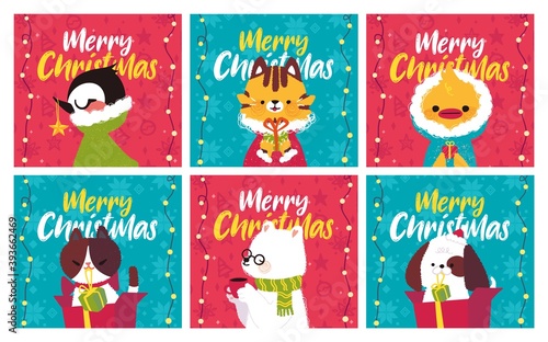 New Year 2021 And Christmas Greeting Card collection. Cute holiday characters and situations