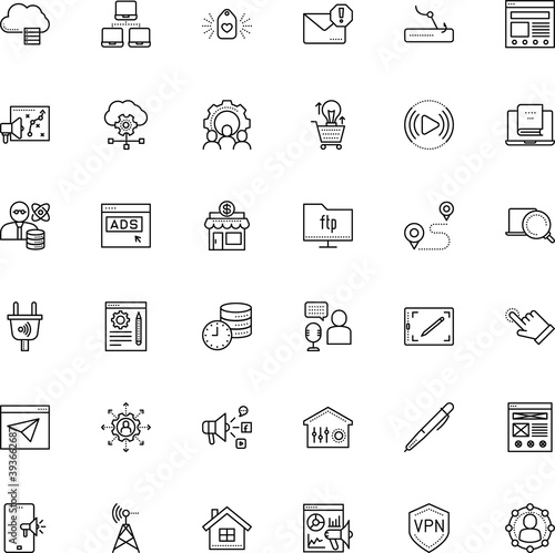 internet vector icon set such as: logicality, retail, signal, corporate, slider, landing, spam, junk, partner, safe, note, human, announcement, prototype, sound, reading, ftp, program, open, bulb