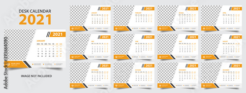 Desk calendar for 2021 year in clean minimal style. Corporate Business design planner template. Week Starts on Sunday. Set of 12 Months. Ready for print.trendy background, vector layout, printing.