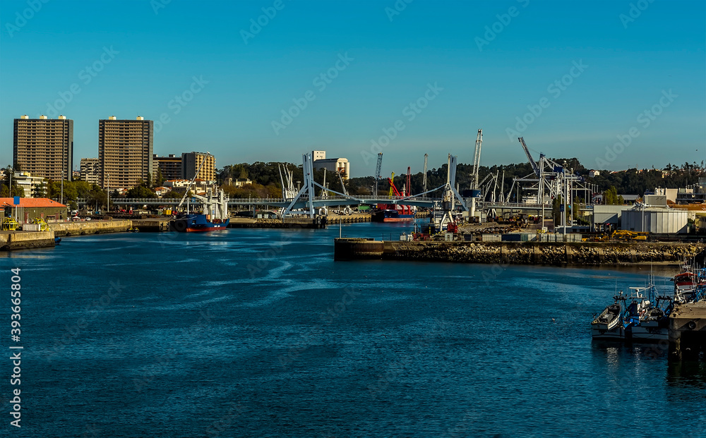 A view across the port of Leixoes, near to Porto, Portugal on a bright sunny morning