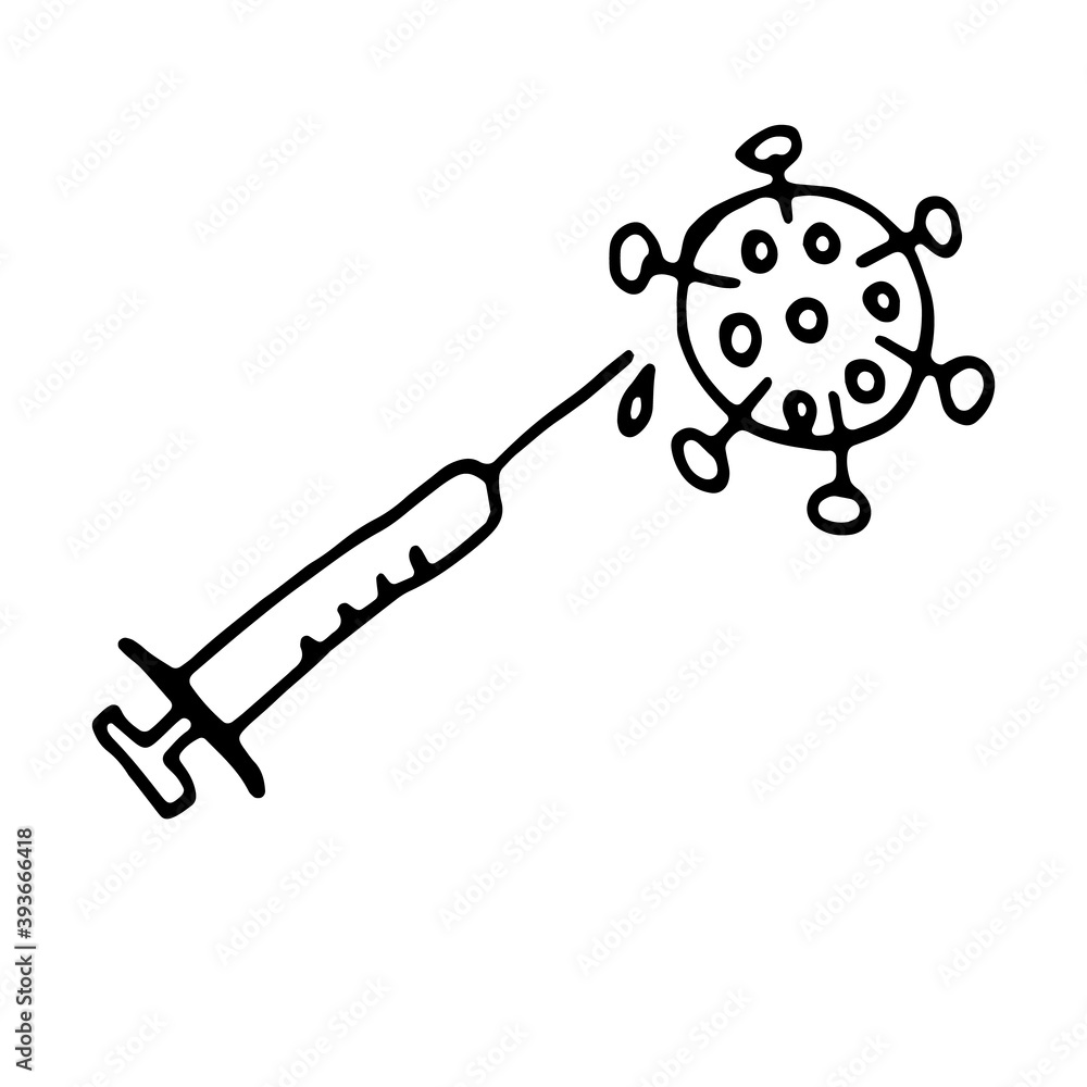 Injections, vaccines, cure for corona virus, flu. Vector illustration in doodle style. Hand drawing. Injections, vaccines, cure for corona virus, flu. Vector illustration in doodle style. Hand drawing.