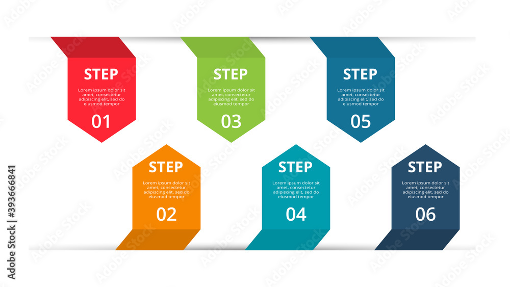 Abstract arrows of graph, diagram with 6 steps, options, parts or processes. Vector business template for presentation