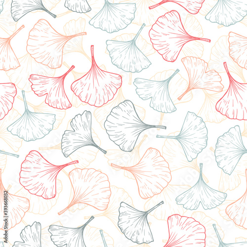 Medicinal plant Ginkgo Biloba. Hand drawn Leaf Seamless pattern. Colorful Leaves endless background. Vector illustration