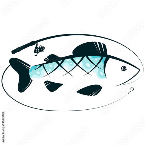 Fish silhouette and rod symbol for sport fishing