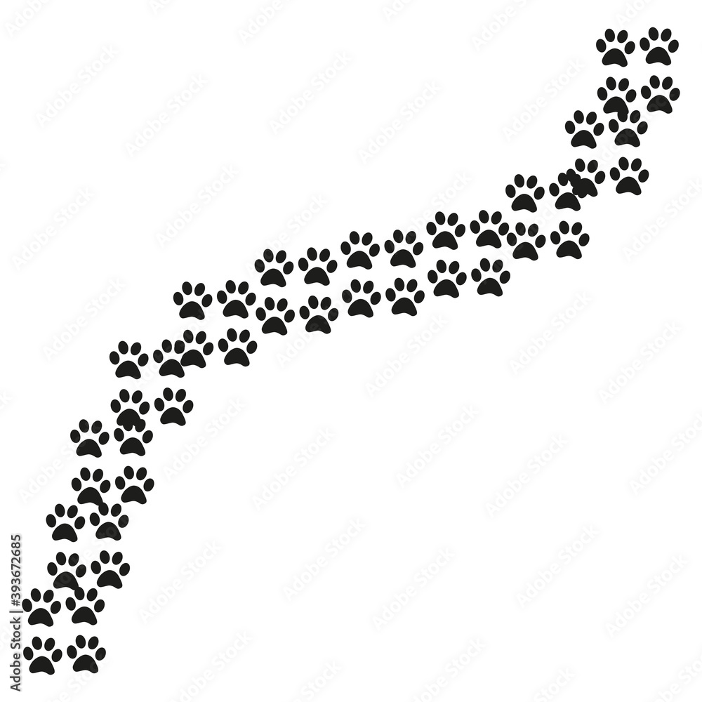 Blue paw in modern style on white background. Colorful line design. Animal cartoon. Fabric pattern. Footprint sign. Blue paw in modern style on white background. Colorful line design. Animal cartoon. Fabric pattern. Footprint sign.