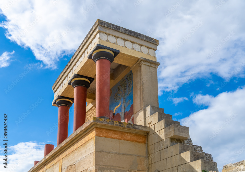 Magnificent ruins of the Knossos Palace complex. The famous Minoan (Bronze Age) archaeological site on the island of Crete, Greece