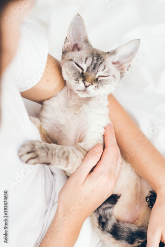 Fototapeta Naklejka Na Ścianę i Meble -  woman holding a cat