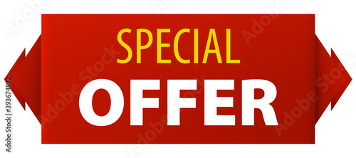 Special Offer red wide ribbon banner icon isolated on white background.
