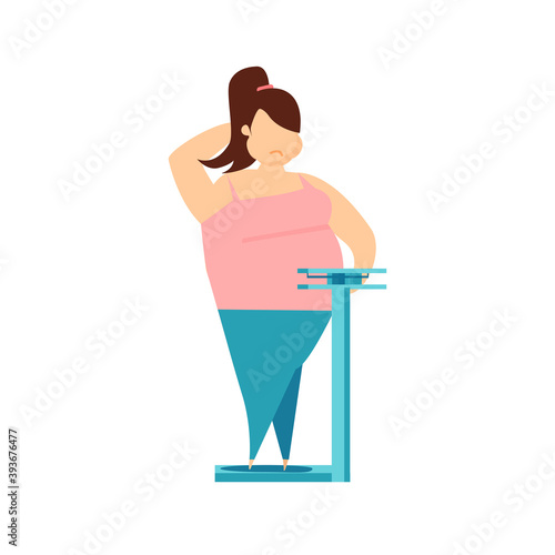 Vector of an obese woman standing on weigh scales