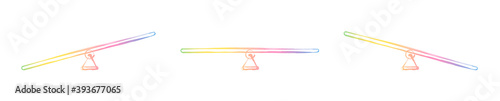 Seesaw balance symbols, easy colorful watercolor pastel style, balanced and unbalanced, equal and unequal weight. Isolated vector icon illustration on white background.
