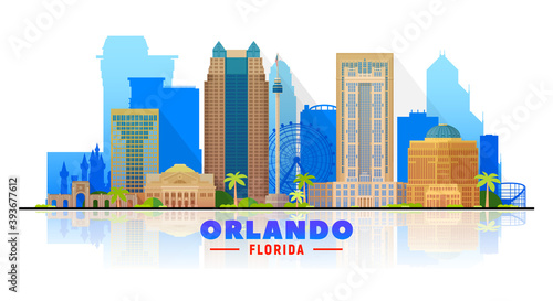 Orlando ( Florida ) skyline with panorama on white background. Vector Illustration. Business travel and tourism concept with modern buildings. Image for presentation, banner, web site.