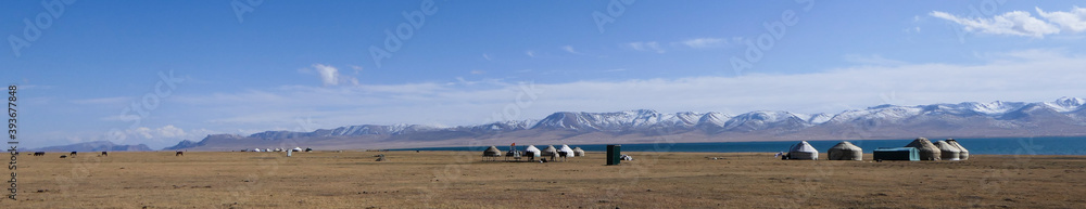 Yurts at the Song Kol Lake in Kyrgyzstan