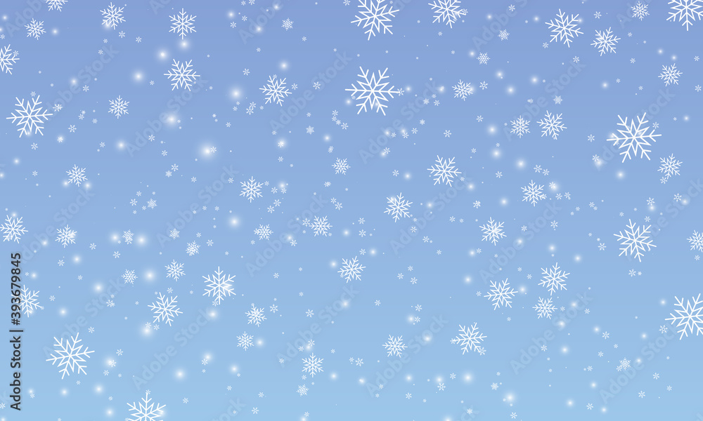 Snow background. Winter snowfall. White snowflakes on blue sky. Christmas background. Falling snow. Snow background. Winter snowfall. White snowflakes on blue sky. Christmas background. Falling snow.