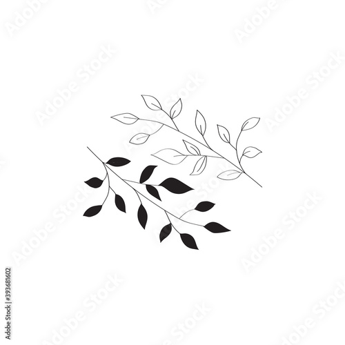 Sprig with leaves vector image doodle style. Isolated on a white background. ...