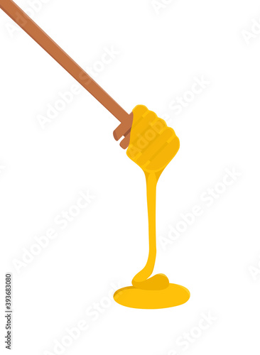 Honey dipper with flowing honey. isolated on the white background. Vector illustration. EPS 10