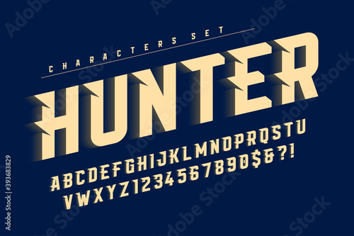 Dynamic alphabet design, letters and numbers. Vector characters.