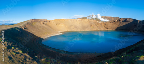 Panoramic of Krafla crater at sunset