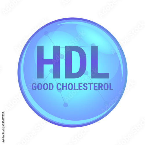 Vector illustration of good HDL cholesterol. High-density lipoprotein. Vector medical or pharmaceutical shining blue icon for health isolated on a white background. Cardiovascular disease prevention.
