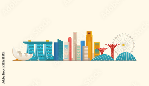 Singapore skyline. Famous places and landmarks.
