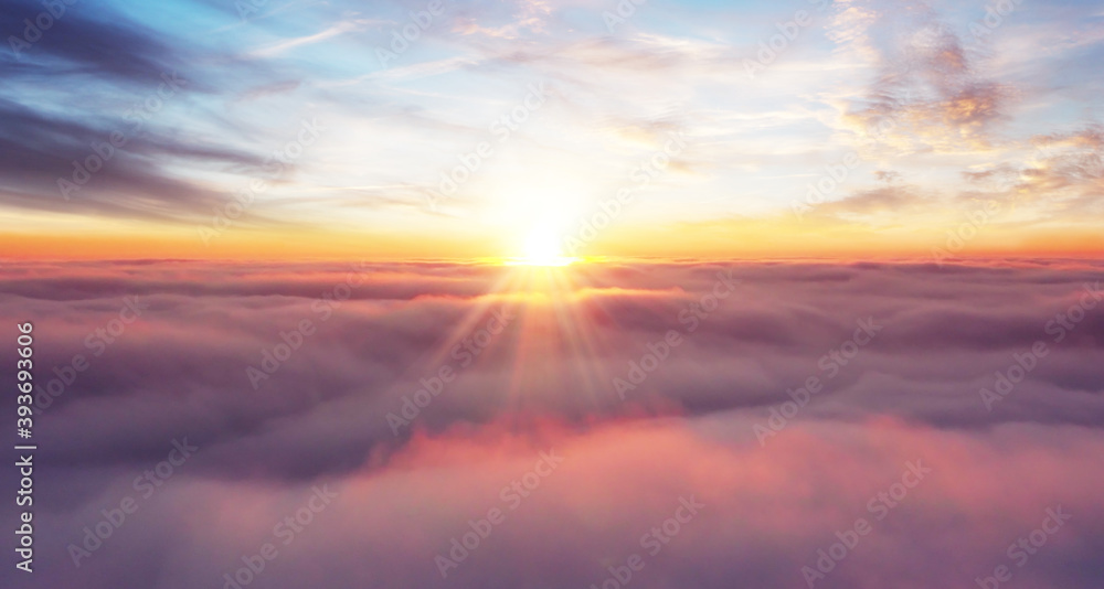 Rising sunset above the clouds - obrazy, fototapety, plakaty 