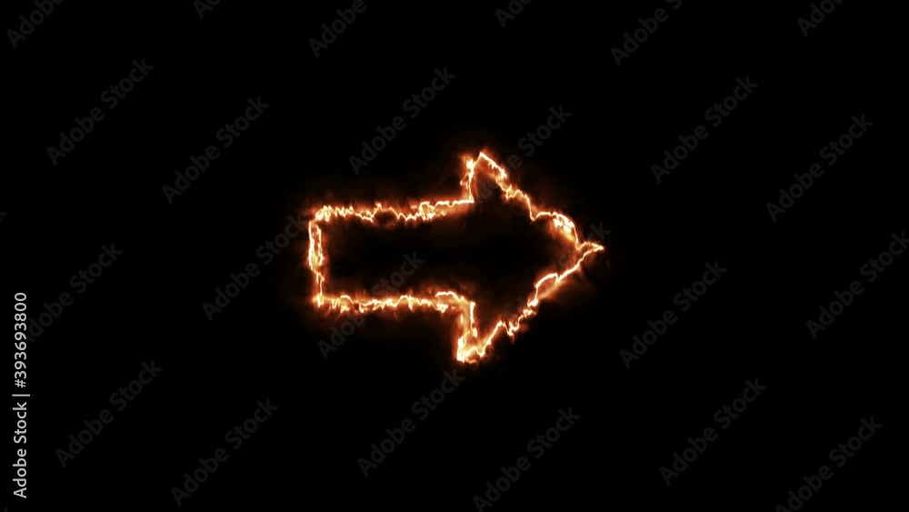 arrow right - fire sign. 4K video.fire effect, black background arrow right - fire sign. 4K video.fire effect, black background