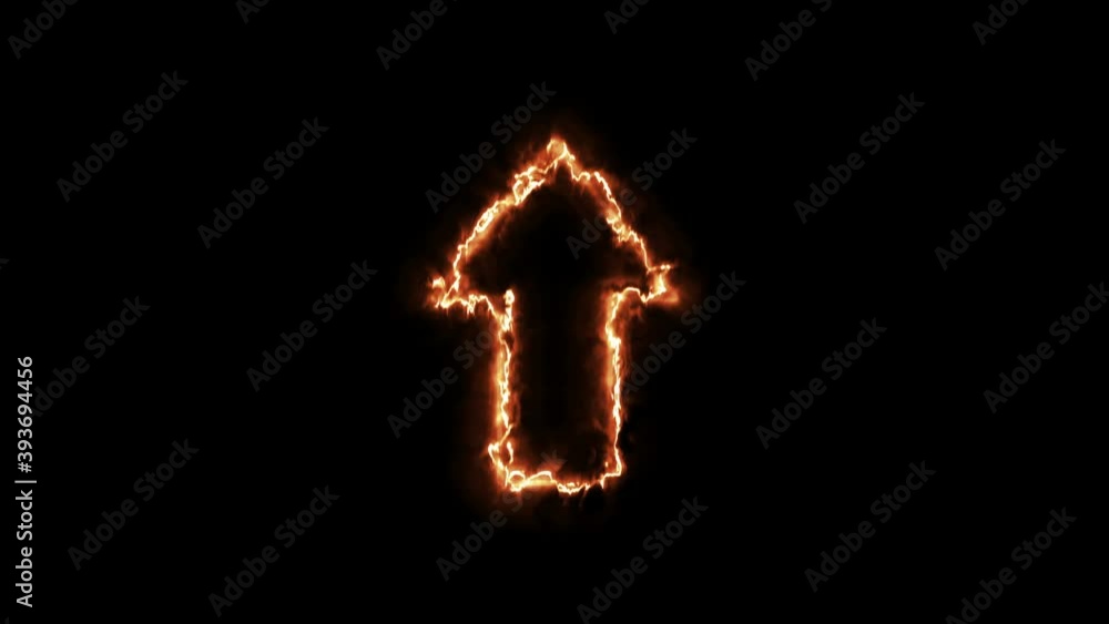 arrow up - fire sign. 4K video.fire effect, black background arrow up - fire sign. 4K video.fire effect, black background
