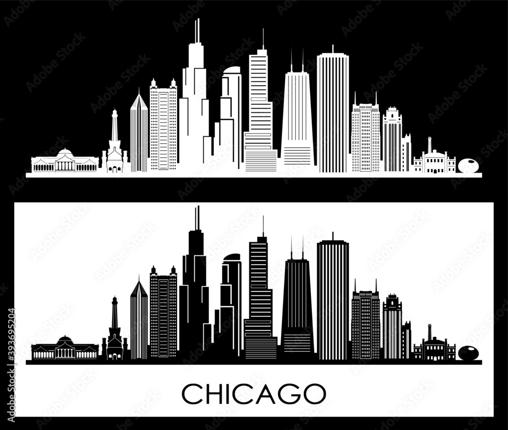 Fototapeta premium CHICAGO Illinois SKYLINE City Outline Silhouette 