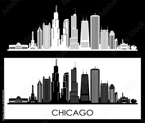CHICAGO Illinois SKYLINE City Outline Silhouette
