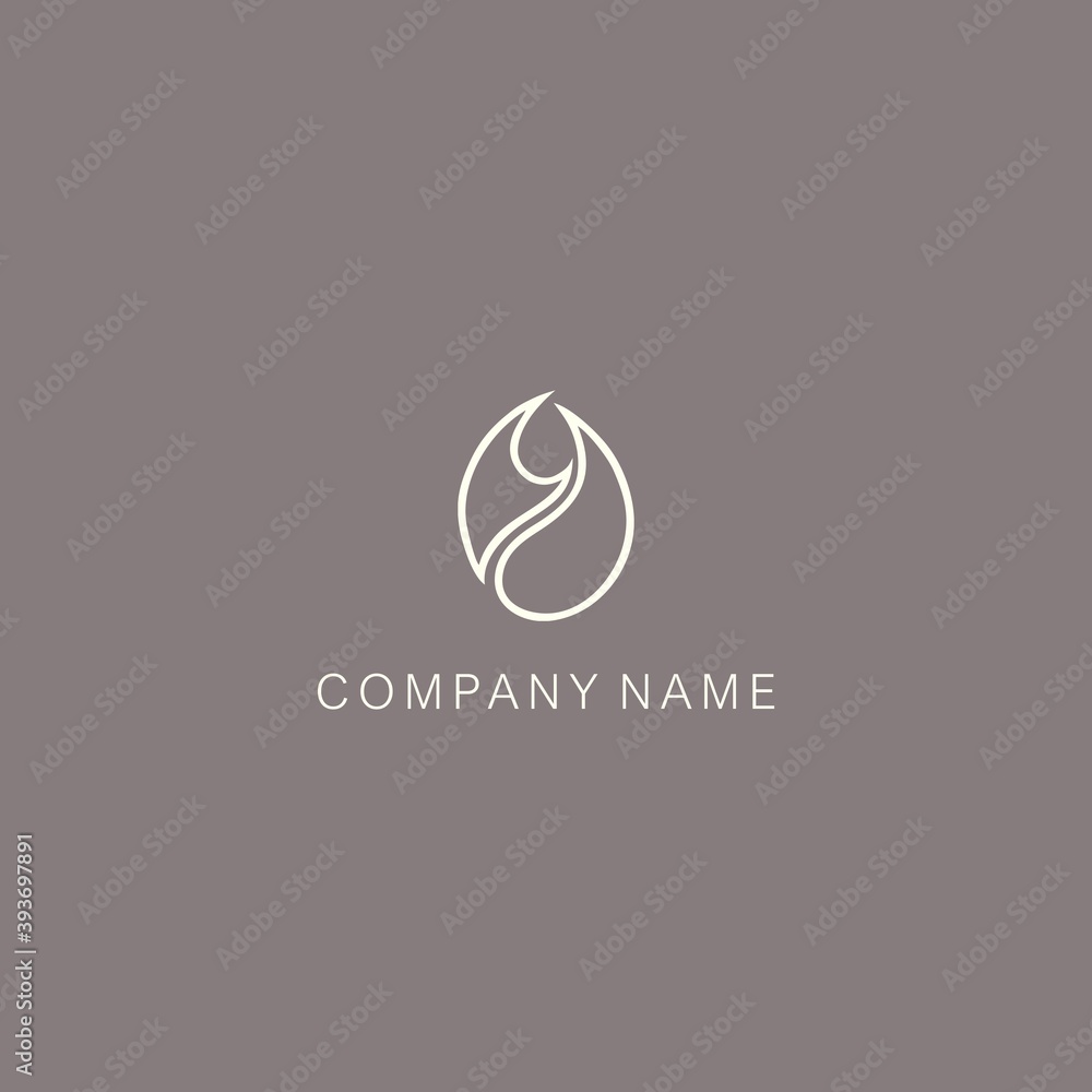 A symbol or logo of a simple, minimalistic, stylized flower bud shape, consisting of two elements. Made with a thin line.