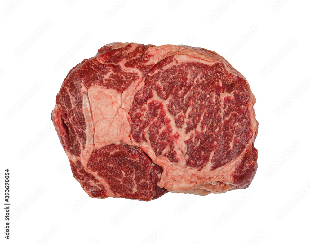Fototapeta premium Close up raw beef ribeye steak isolated on white