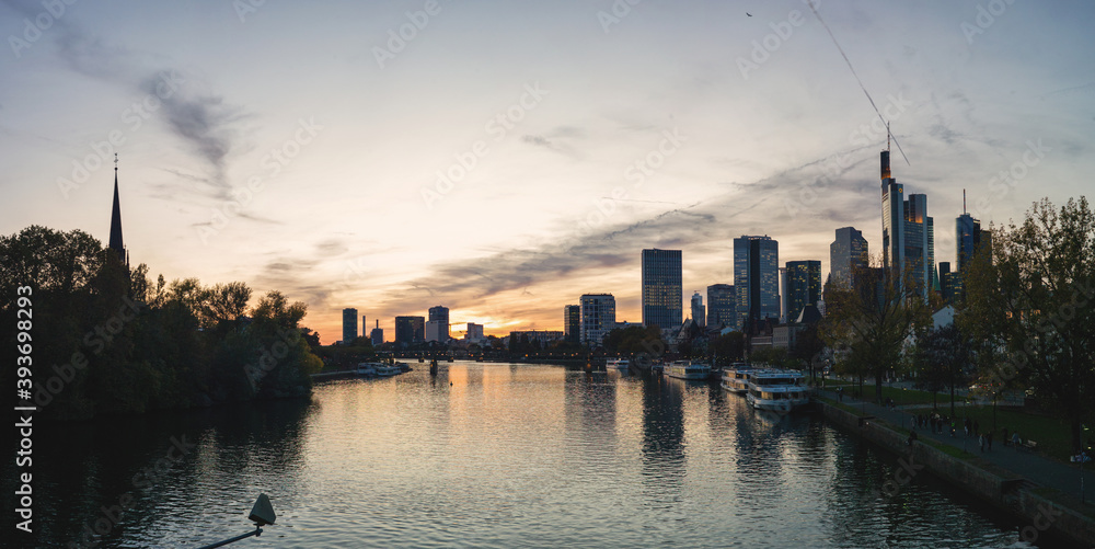 Behold the stunning Frankfurt skyline with towering high-rise buildings that define the city's financial and business district.