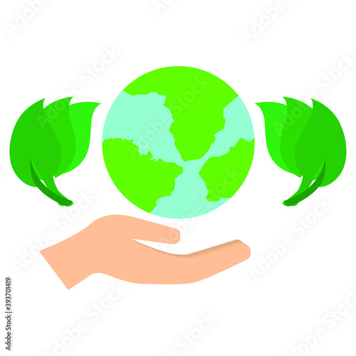 hand holding planet icon, nature protection, vector illustration