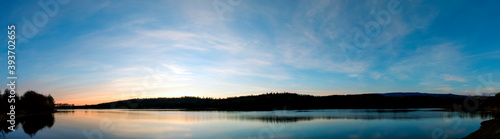 Panorama lake view in sunrise time /Sunrise at the lake