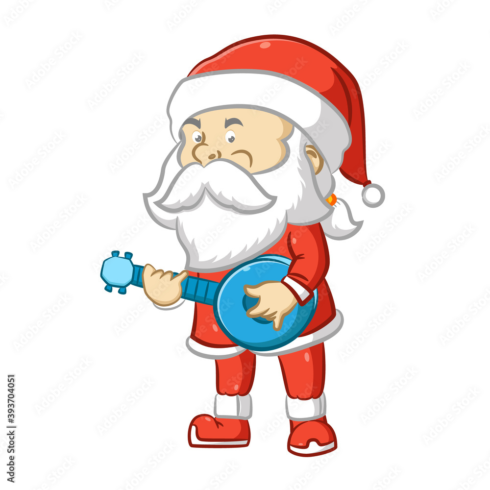 The Santa Claus with the long white beard holding the blue banjo The Santa Claus with the long white beard holding the blue banjo