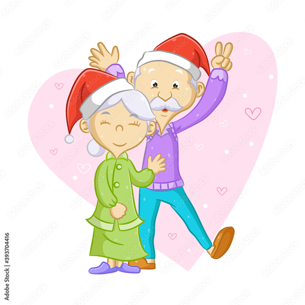 The old couple dancing and celebrate the Christmas together The old couple dancing and celebrate the Christmas together