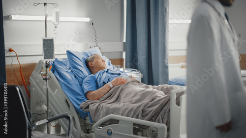 Photos Medical Hospital Ward: Beautiful Chinese Man is Resting on a Bed