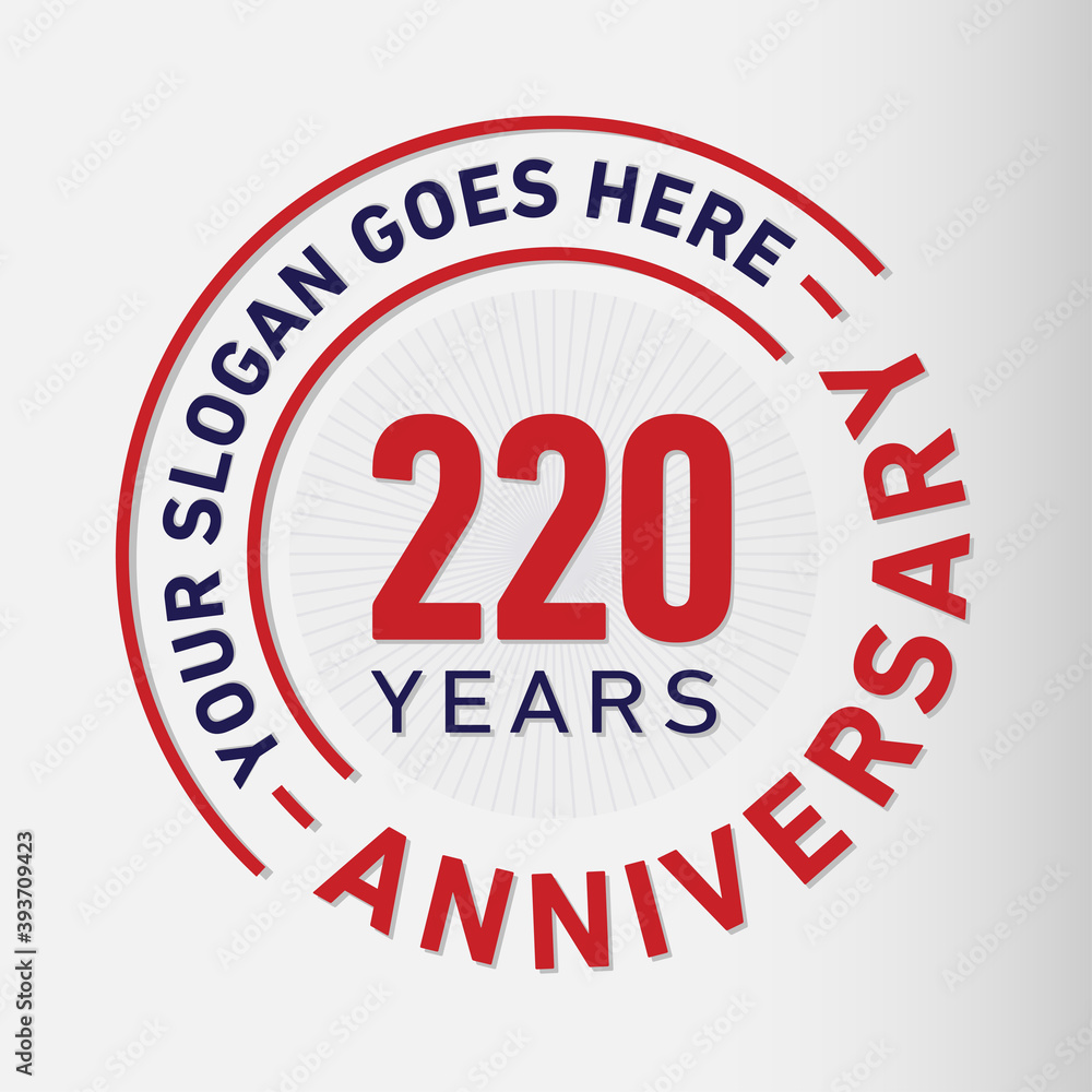 220 years anniversary logo template. 220th years anniversary celebration design. Vector and illustration.
220 years anniversary logo template. 220th years anniversary celebration design. Vector and illustration.