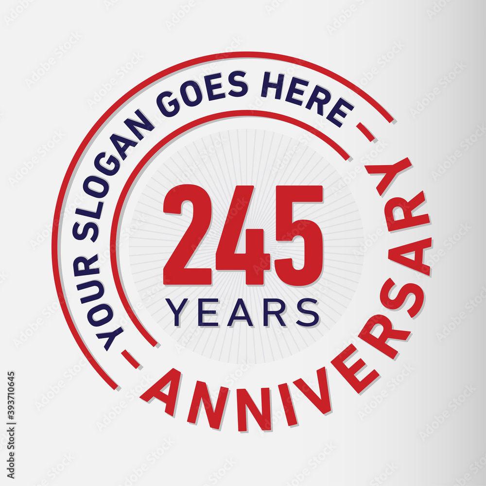 245 years anniversary logo template. 245th years anniversary celebration design. Vector and illustration.
245 years anniversary logo template. 245th years anniversary celebration design. Vector and illustration.