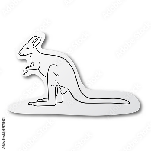 Vector illustration black line hand drawn of kangaroo on cut paper with shadow isolated on white background