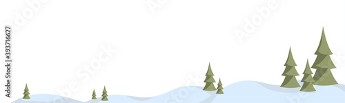 snowdrifts with fir trees winter ribbon for decoration and design
