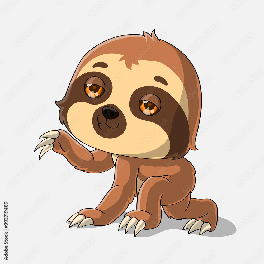Obraz premium Cartoon sloth waving, hand drawn