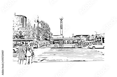 Building view with landmark of Chengdu is the
City of China. Hand drawn sketch illustration in vector.