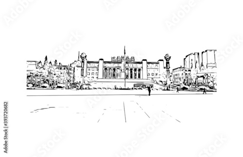 Building view with landmark of Chengdu is the
City of China. Hand drawn sketch illustration in vector.