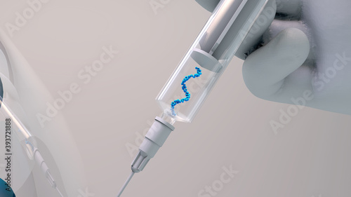 RNA vaccine new type of vaccine inserts fragments of the virus RNA into human cells to reprogram them to produce viral protein spikes then stimulate and immune response photo