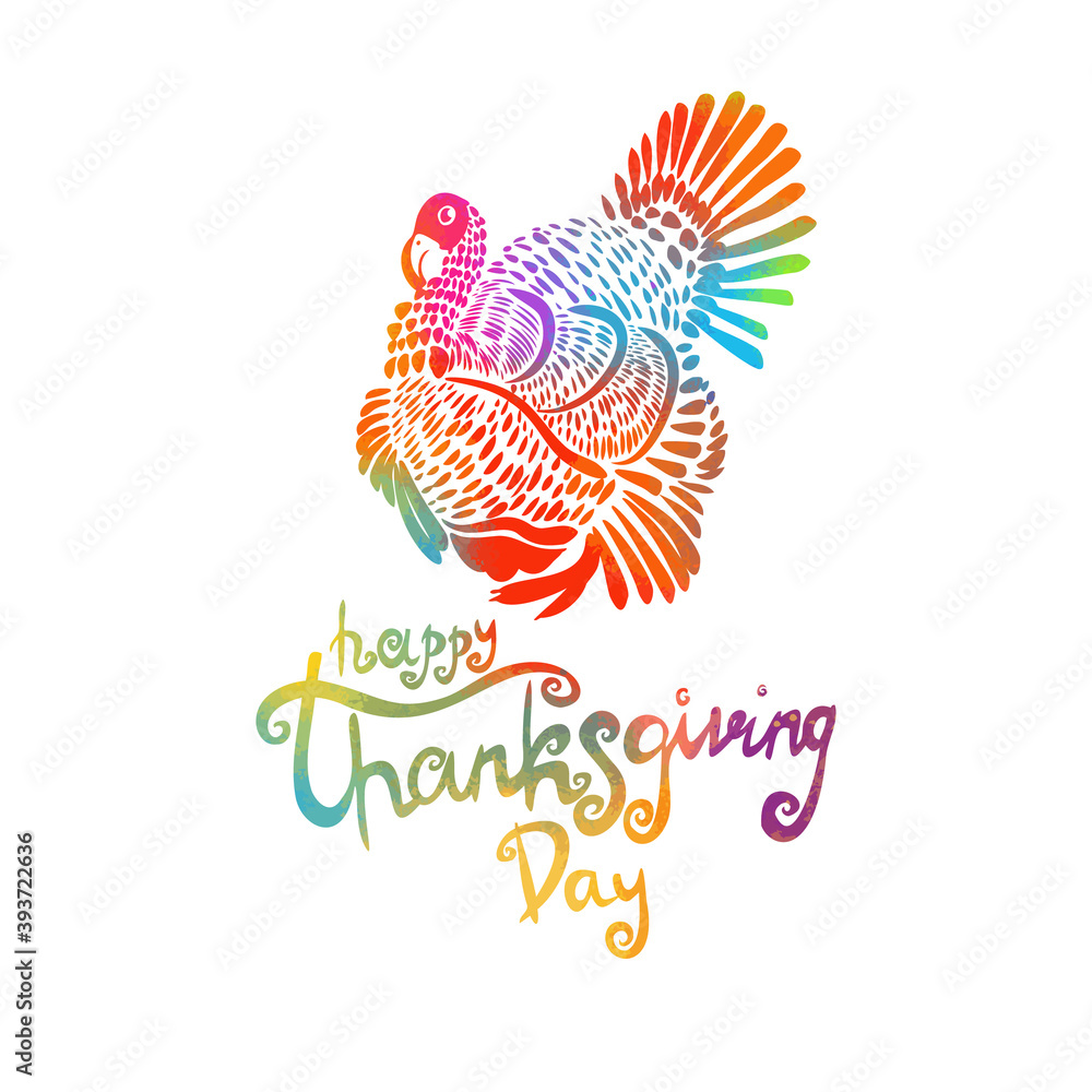 Obraz premium Happy Thanksgiving. Multi-colored turkey. Vector illustration